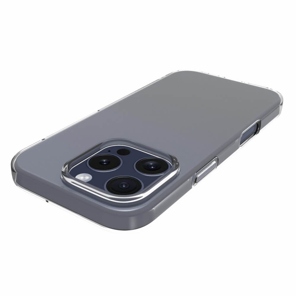 Das Cover-Discount iPhone 16 Pro mit transparentem Silikon-Gummi-Case ist auf weißem Hintergrund abgebildet und verfügt über drei Rückkameras und einen zuverlässigen Antifingerprint-Schutz.