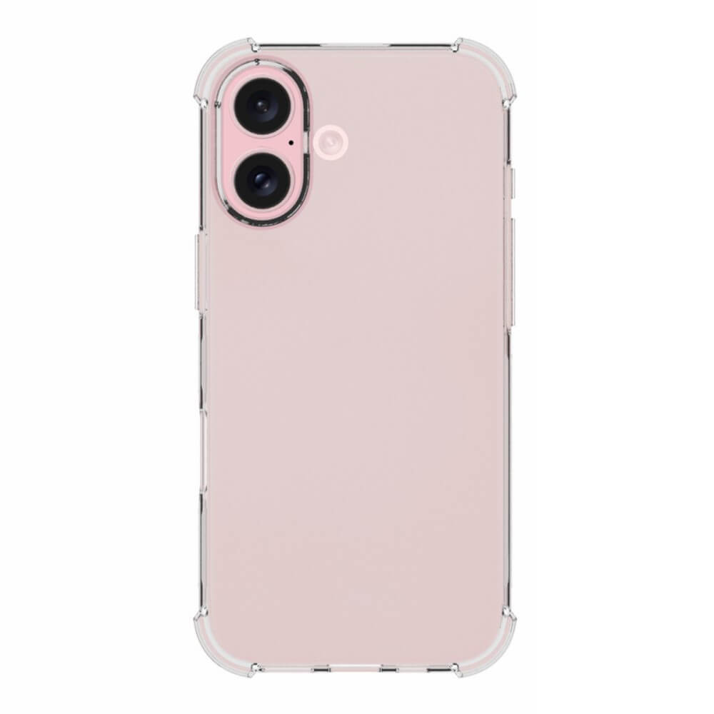 Das Cover-Discount iPhone 16 - Drop Protection Silikon Case ist ein rosa TPU-Case mit abgerundeten Kanten, das die beiden Rückkameras schützt und zusätzlichen Fallschutz bietet.