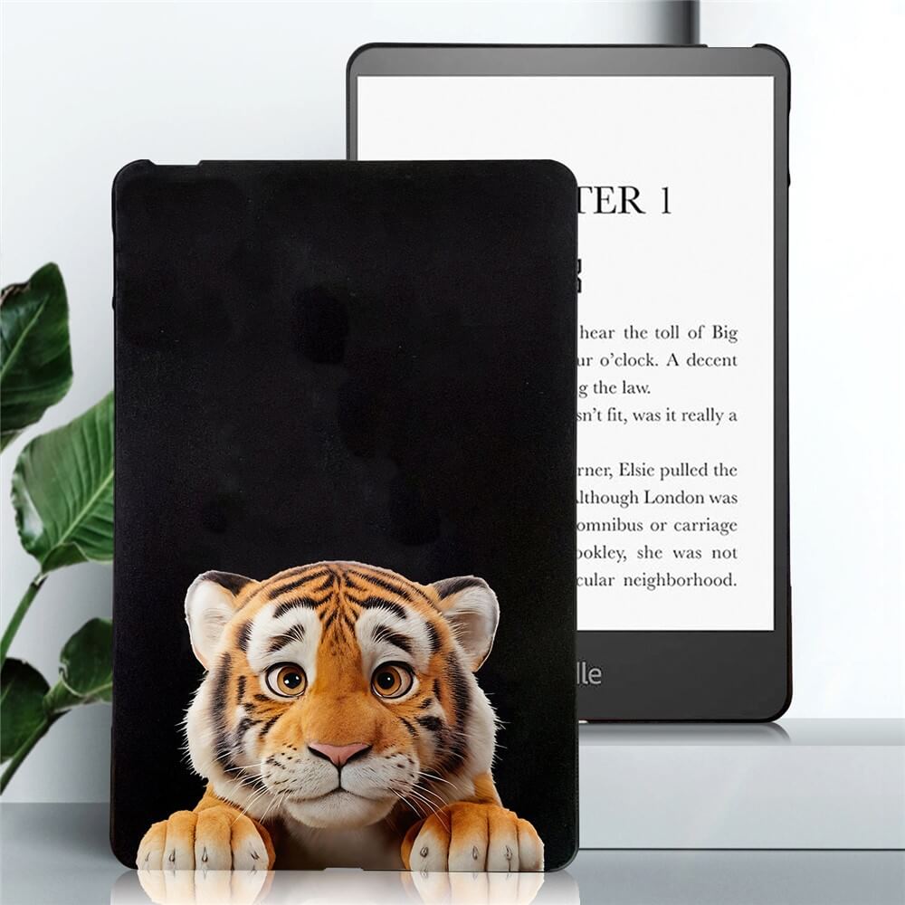 Die Cover-Discount Kindle Paperwhite 2024 - Schutzhülle TPU mit Motiv zeigt einen niedlichen Cartoon-Tiger und bietet flexiblen Rundumschutz mit verspieltem Stil, der Ihren E-Reader stilvoll und geschützt hält.