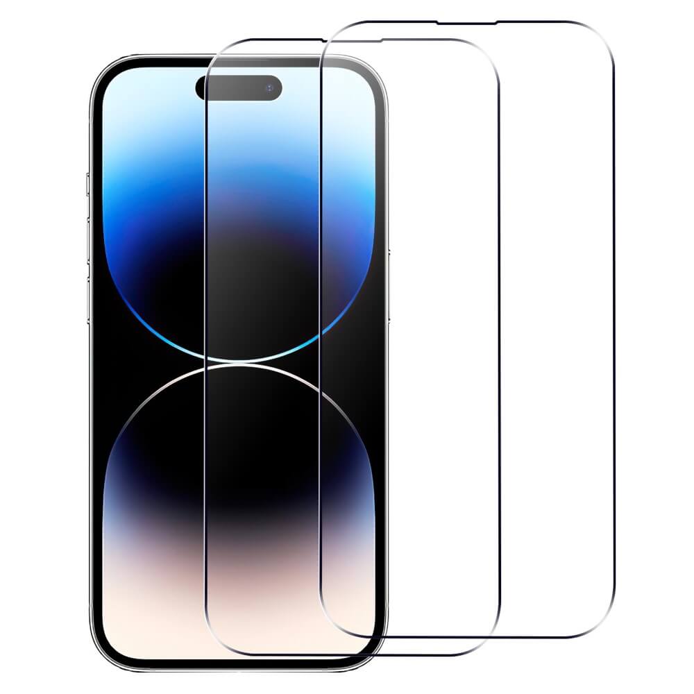 Ein iPhone 16 mit zwei vor dem Display platzierten Panzerglas Displayschutzfolien von Cover-Discount.