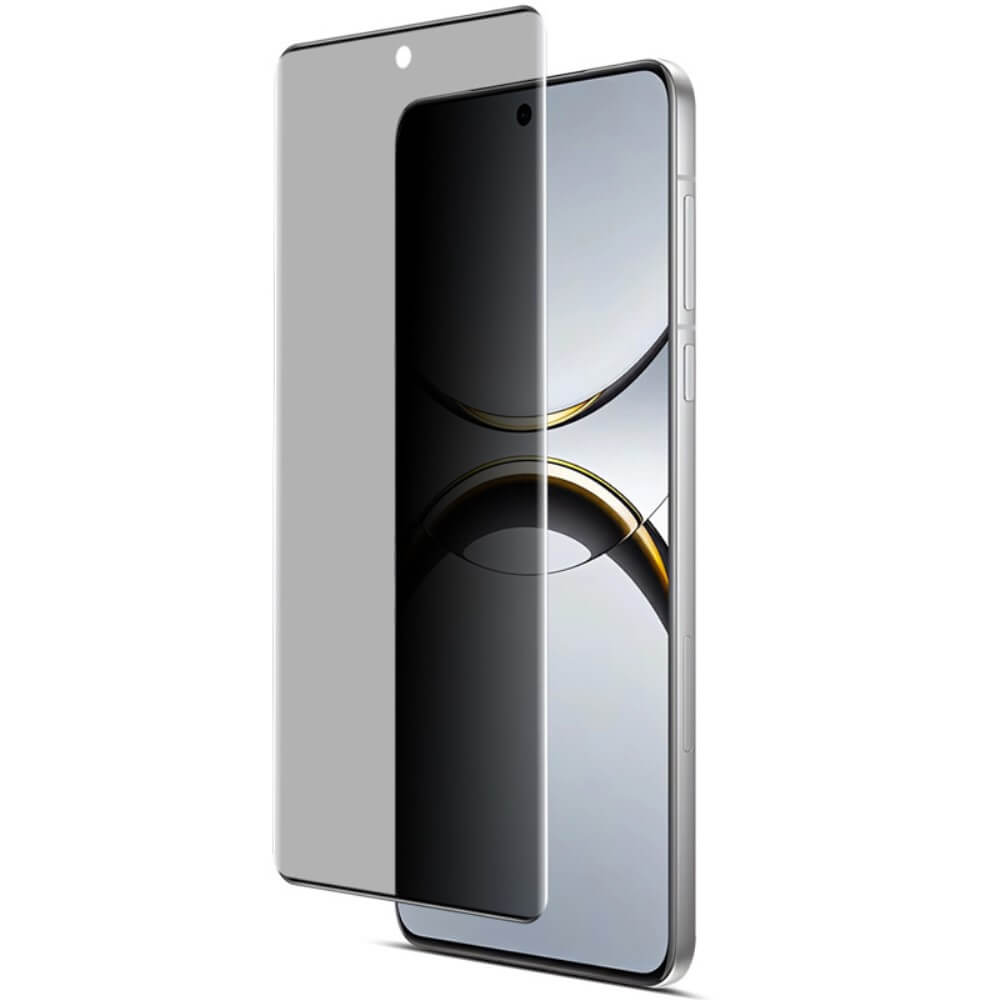 Ein OPPO Find X8 Pro mit einer Imak Panzerglas Display Privacy Anti-Spy Schutzfolie ist über dem Gerät abgebildet, bereit für die Installation.