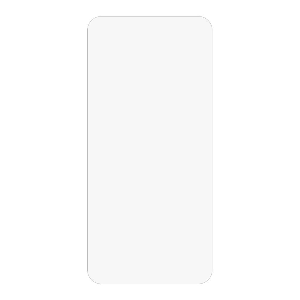 Ein schlichtes weißes Rechteck mit abgerundeten Ecken, ähnlich der Cover-Discount iPhone 16e - Display Schutzfolie PET, hergestellt aus strapazierfähigem PET-Material, vor weißem Hintergrund.