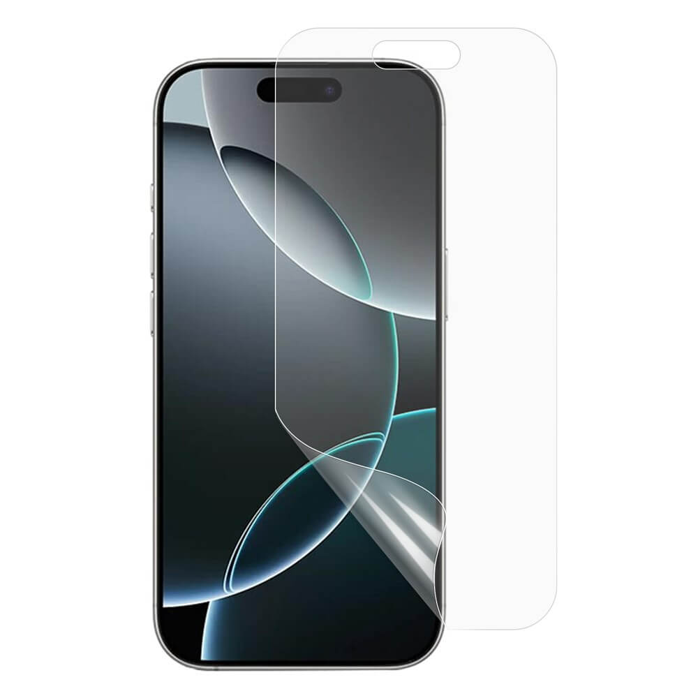 Die Cover-Discount iPhone 17 Pro Max - Display Schutzfolie PET ist teilweise vom Bildschirm abgezogen und demonstriert einen zuverlässigen Displayschutz für Ihr Gerät.