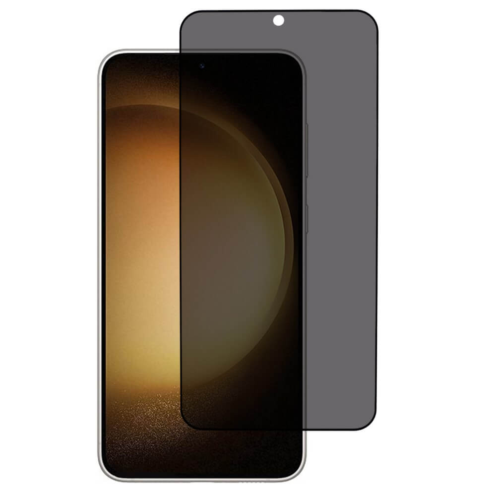 Ein Galaxy S25 Edge / S25+ / S24+ Plus-Smartphone mit einem Panzerglas Display Privacy Anti-Spy-Displayschutz von Cover-Discount, der das Display teilweise abdeckt.