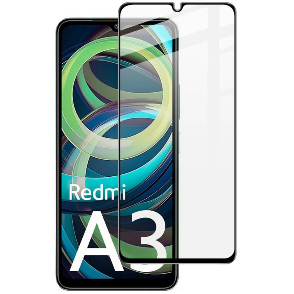 Ein Xiaomi Redmi A3 mit einem perfekt vor dem Bildschirm ausgerichteten Imak Panzerglas-Displayschutz.