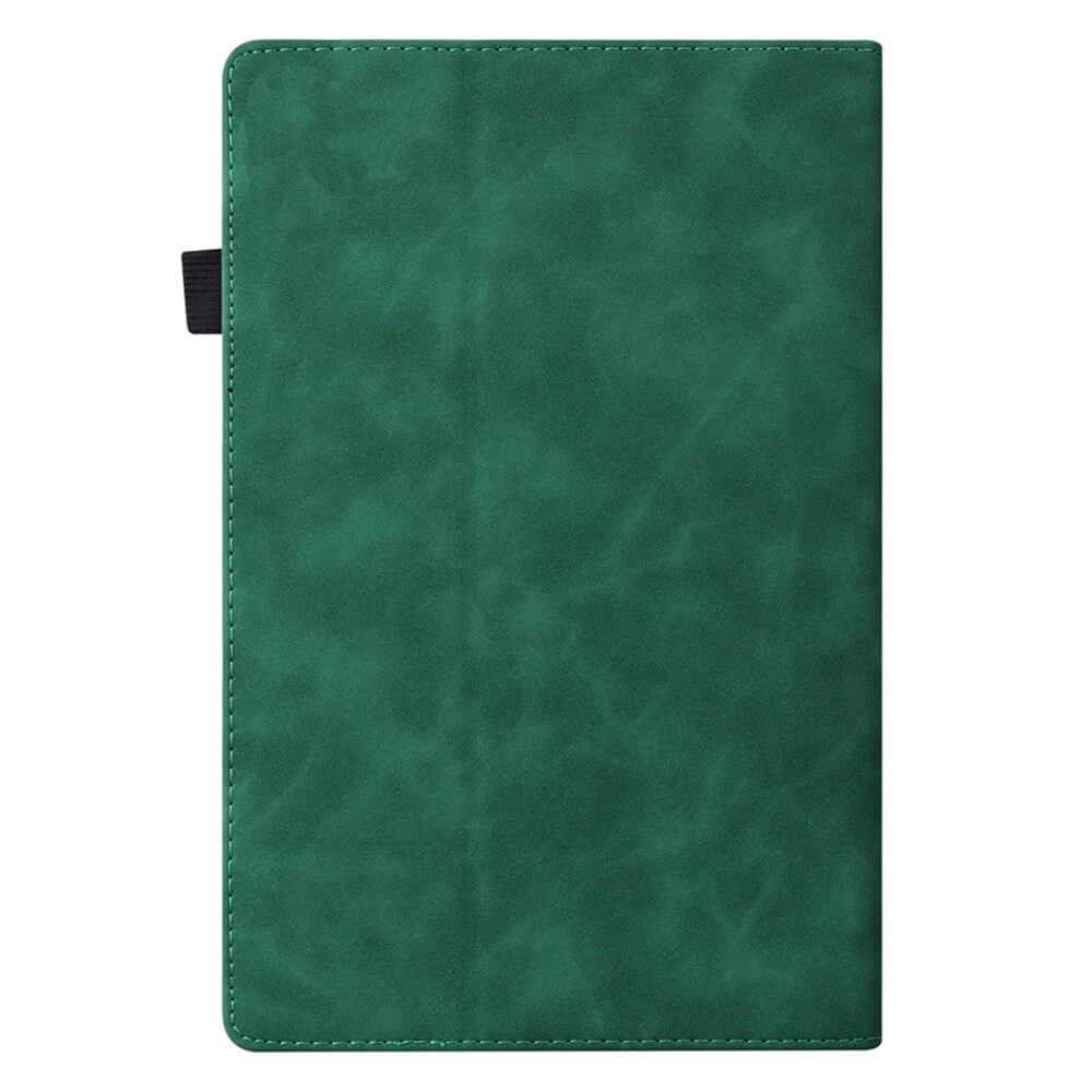 Ein geschlossenes grünes Cover-Discount Kindle Paperwhite 2024 Etui mit Kartenfächern verfügt über eine schwarze Stiftschlaufe auf der linken Seite.