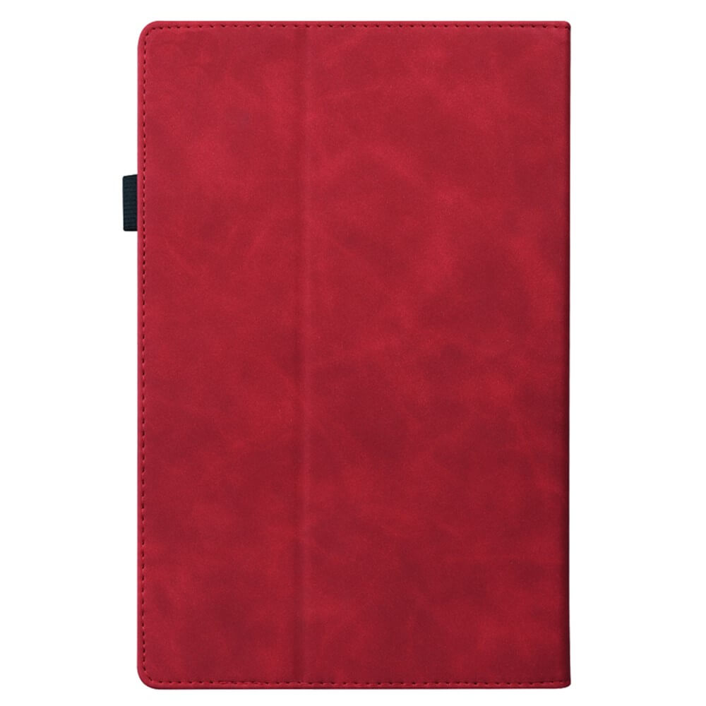 Das Cover-Discount Kindle Paperwhite 2024 - Etui mit Kartenfächern ist ein rotes, lederbezogenes Etui mit einer schwarzen Schlaufe auf der linken Seite für Stil und Komfort.