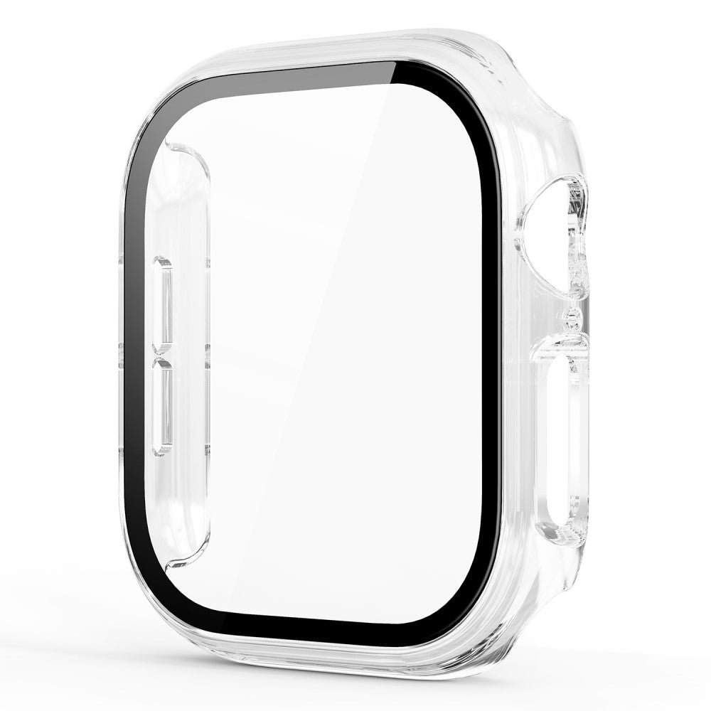 Das Cover-Discount Hartschalen-Case mit Panzerglas fĂźr die Apple Watch 10 (46 mm) ist ein klares, rechteckiges Gehäuse mit schwarzem Innenfutter auf weiĂem Hintergrund.