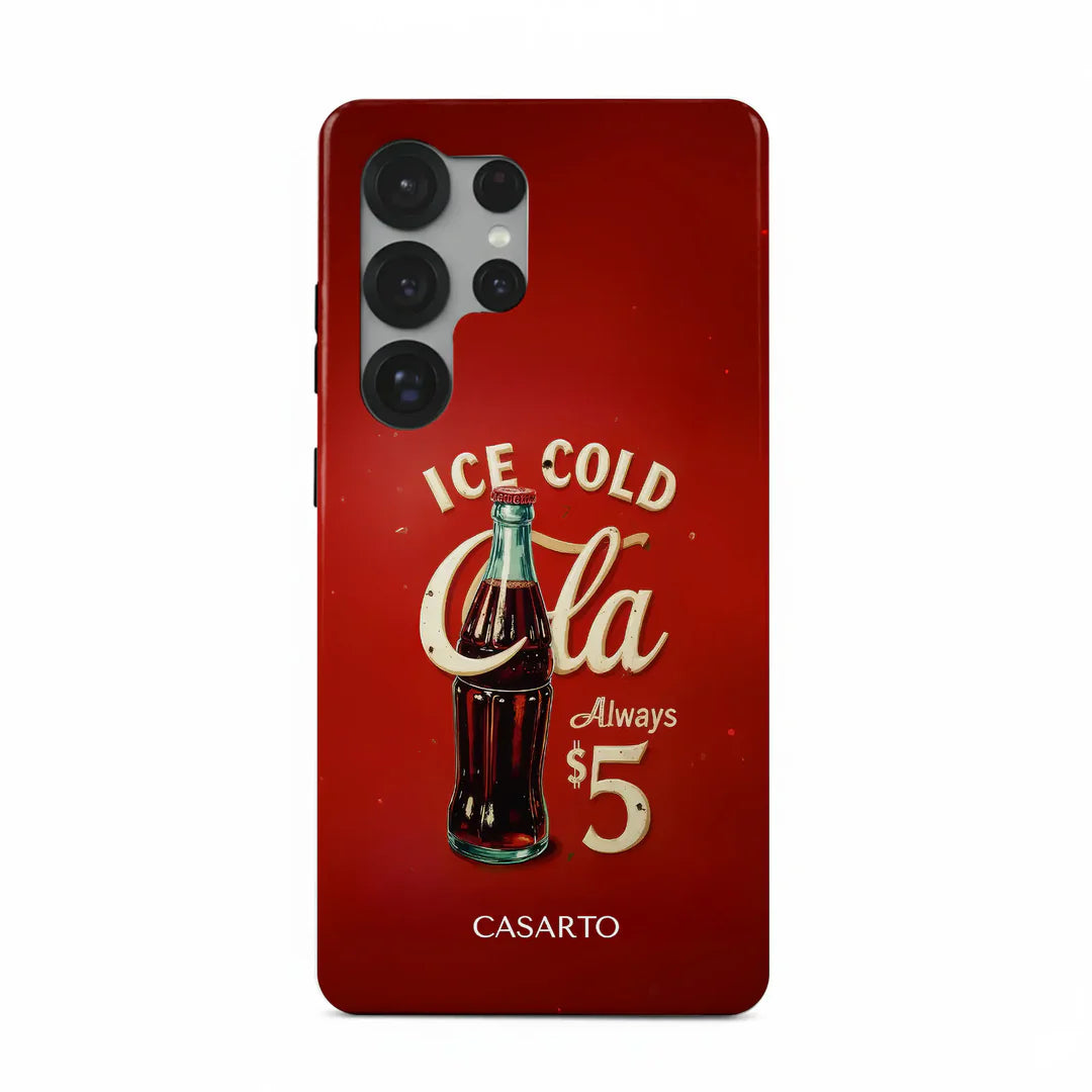 Rote iPhone 17 Pro Max Hülle von Casarto mit Vintage Coca-Cola "Taste the Feeling" Kunst. Limitierte Auflage, MagSafe-kompatibel - perfekt für Casarto-Fans. Nur $5.
