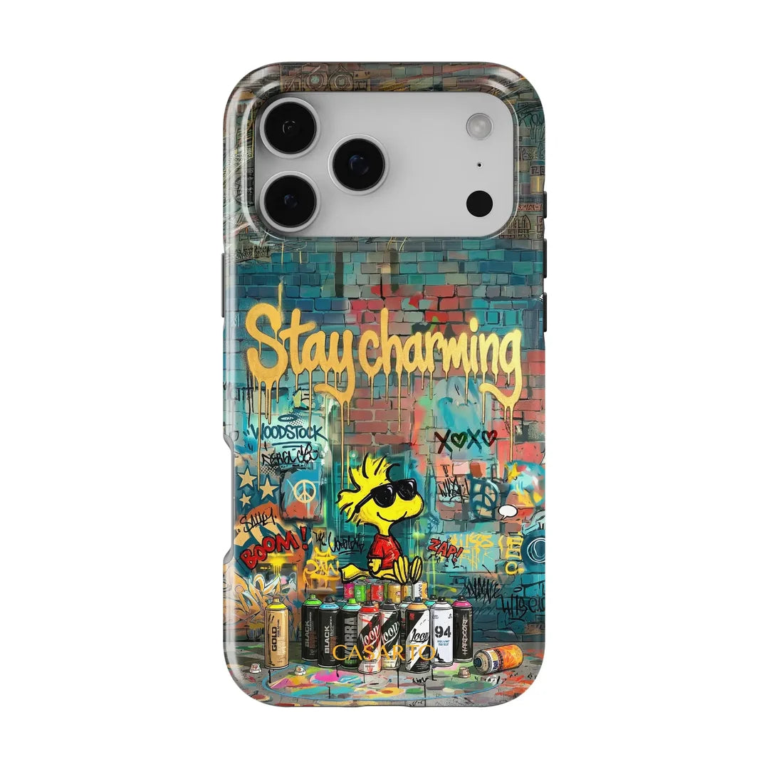 Cover-Discount iPhone 18 Pro Max / iPhone 17 Pro Max Hülle mit Graffiti, Vogel und Sprühdosen.
