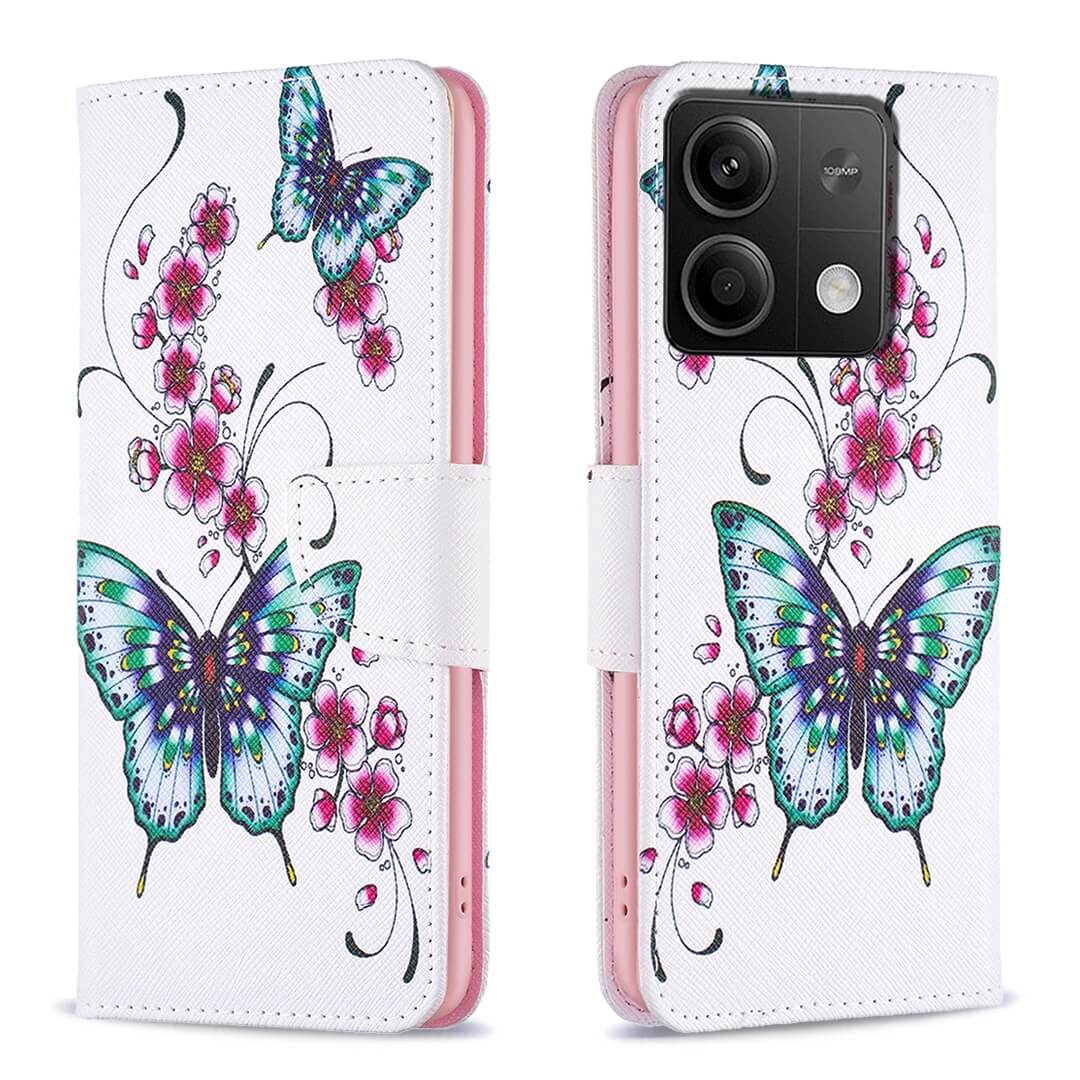 Xiaomi Redmi Note 13 4G - Etui Hülle Schmetterlinge weiss