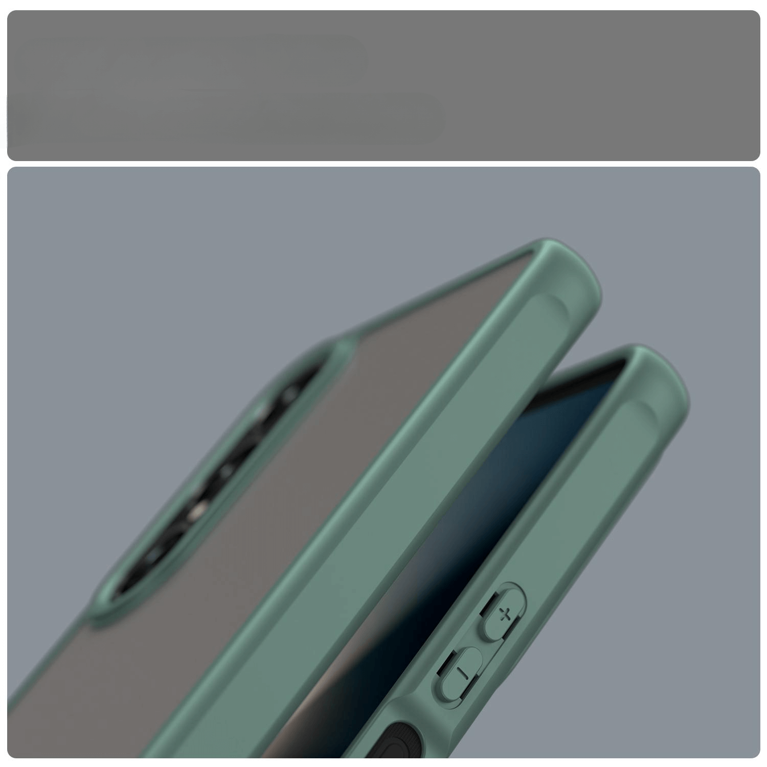 Zwei grüne Cover-Discount Sony Xperia 1 VII Acryl-Handyhülle mit Bumper und Kameraschutz, eines davon mit sichtbarem Kameraausschnitt, sind auf einfarbig grauem Hintergrund abgebildet.