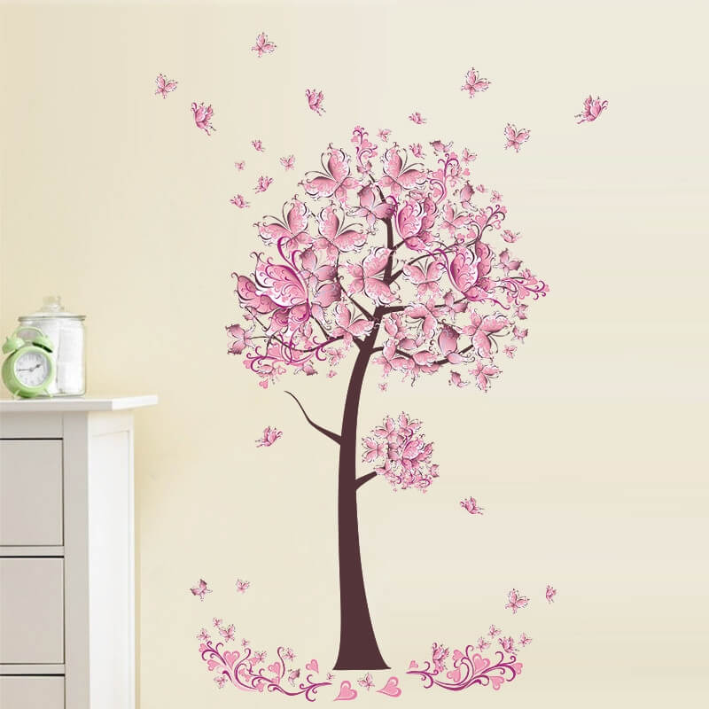 Wandsticker Tattoo Aufkleber Baum rosa