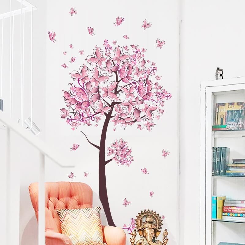 Wandsticker Tattoo Aufkleber Baum rosa