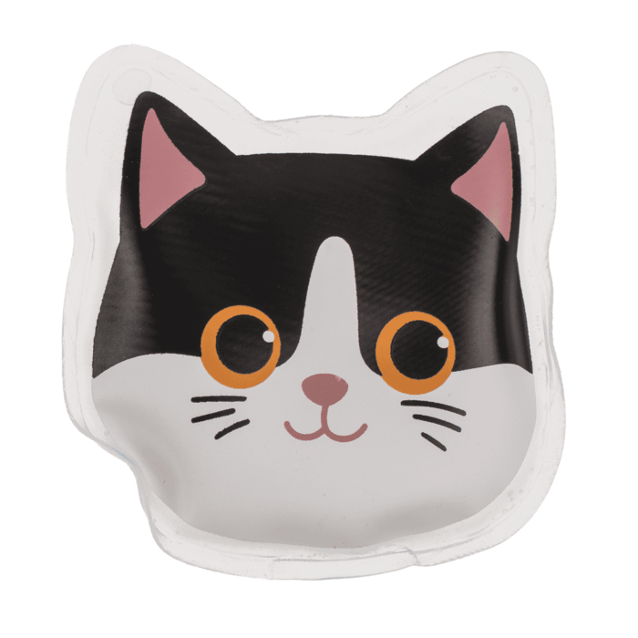 Das 2er Set Handwärmer Kätzchen von Out of the blue: Cartoon-Katzenmotiv mit orangefarbenen Augen und pinken Ohren, das perfekte Geschenk für Katzenliebhaber - praktisch, wiederverwendbar und transparent.