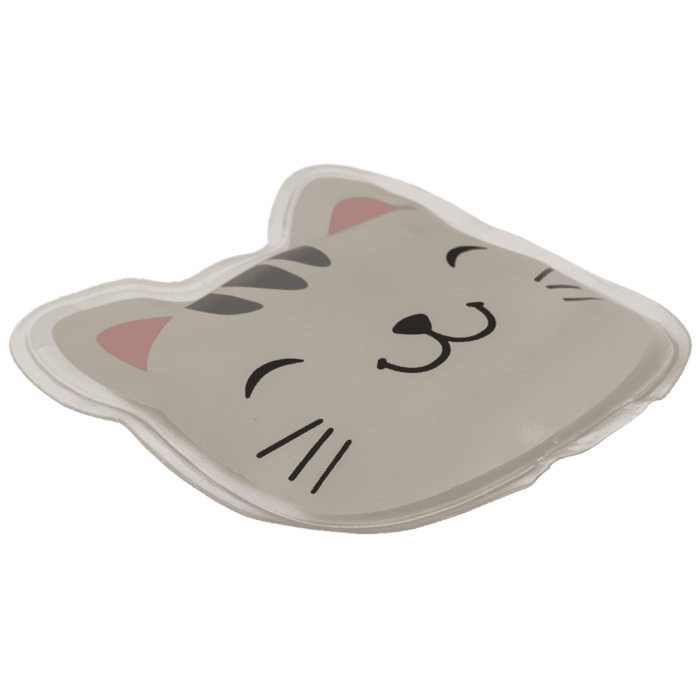 Das 2er Set Handwärmer Kätzchen von Out of the blue: zwei niedliche, graue Katzen-Gelpads mit süßem Lächeln - wiederverwendbare Handwärmer, perfekt als Geschenk für Katzenliebhaber.