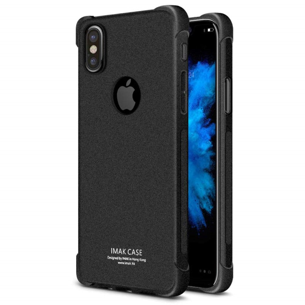 iPhone Xs / X - IMAK Kombi Hülle und Schutzfolie Gummi Gase matt schwarz