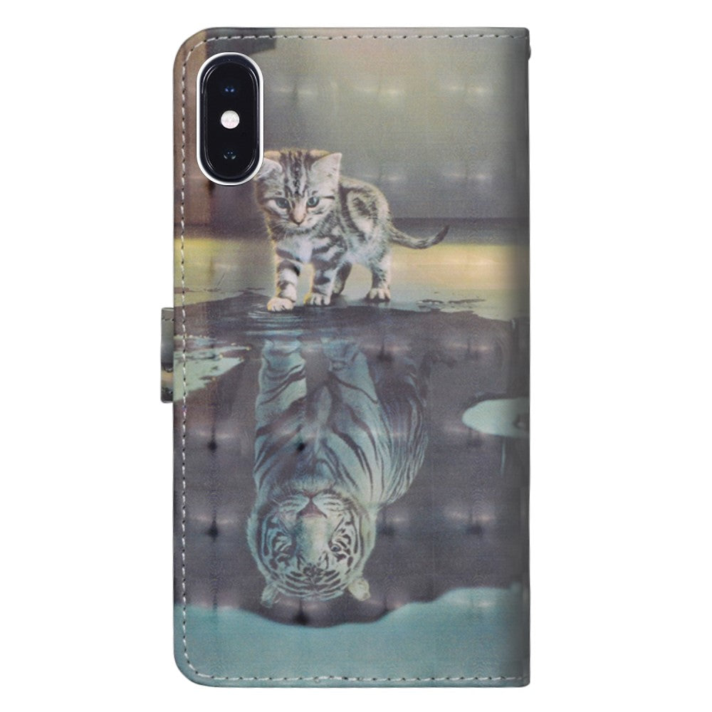 iPhone XS / X - Etui Ledertasche Katze Glitzer Effekt