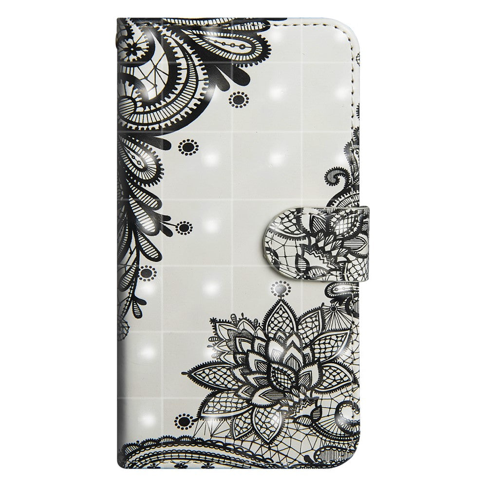 iPhone XR - Etui Ledertasche Blumen Glitzer Effekt schwarz
