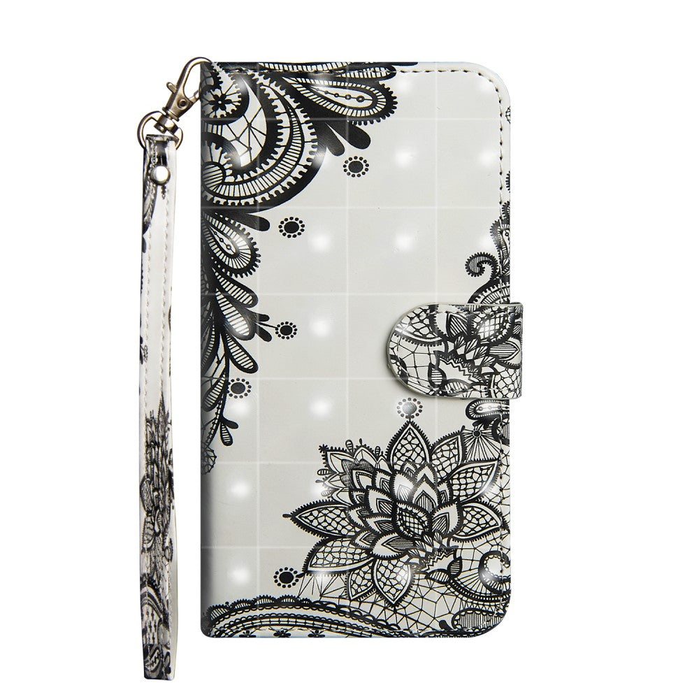 iPhone XR - Etui Ledertasche Blumen Glitzer Effekt schwarz