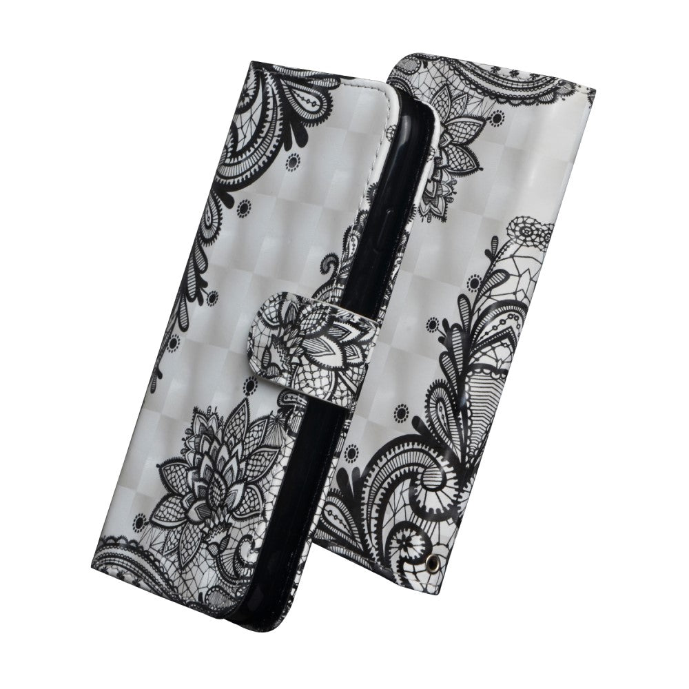 iPhone XR - Etui Ledertasche Blumen Glitzer Effekt schwarz