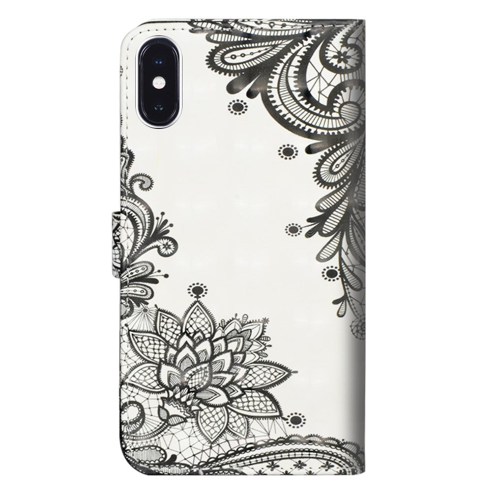 iPhone XR - Etui Ledertasche Blumen Glitzer Effekt schwarz