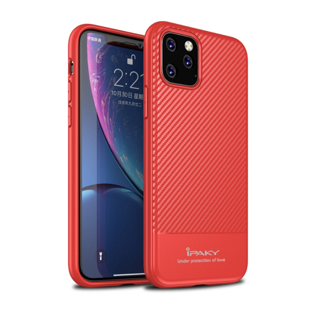 iPhone 11 Pro Max -  IPAKY Silikon Carbon Gummi Case rot