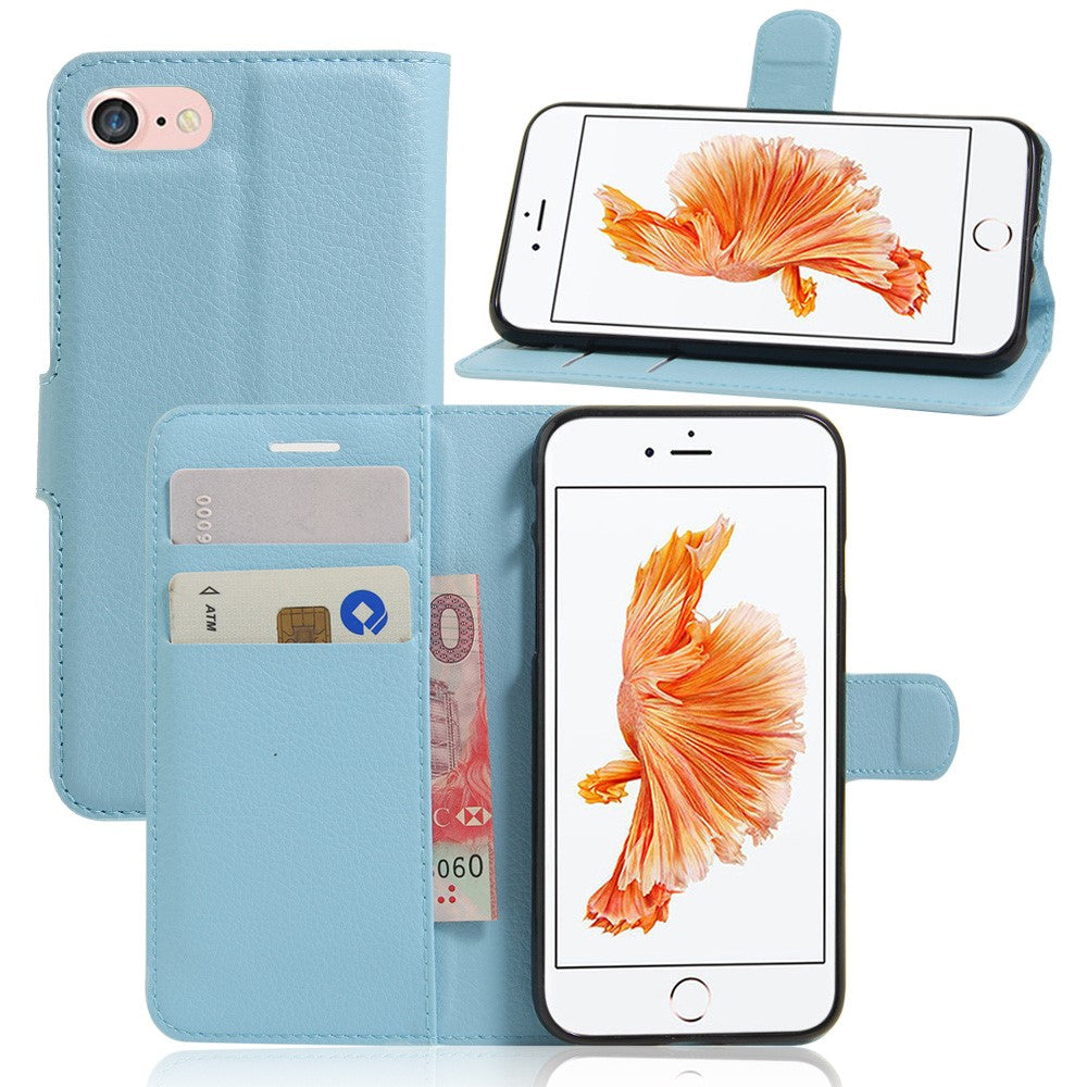 iPhone 8 / 7 - Leder Tasche Etui Hülle Karten Fächer hellblau