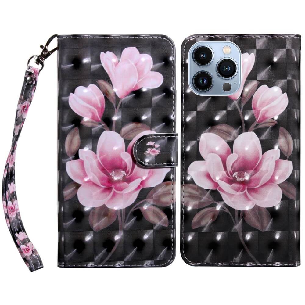 iPhone 14 Pro Max - Etui Glitzer Effekt Blumen rosa