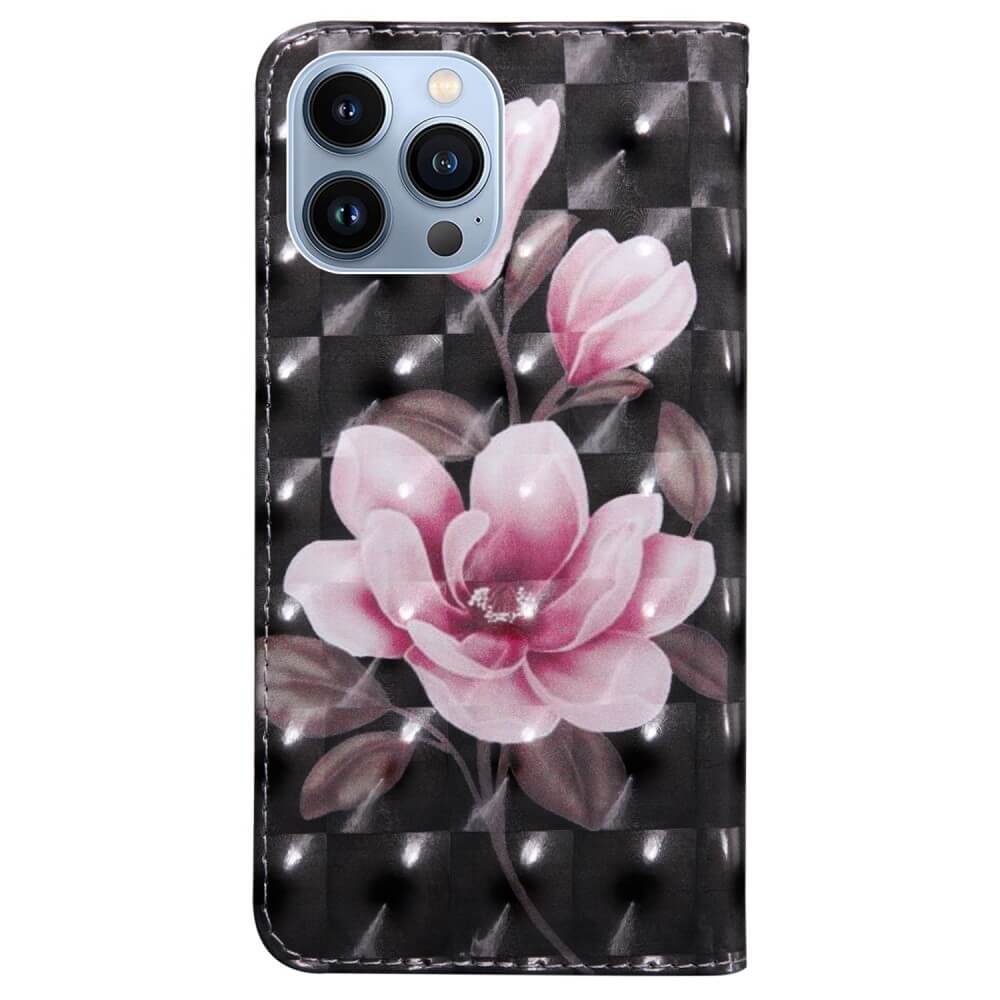 iPhone 14 Pro Max - Etui Glitzer Effekt Blumen rosa