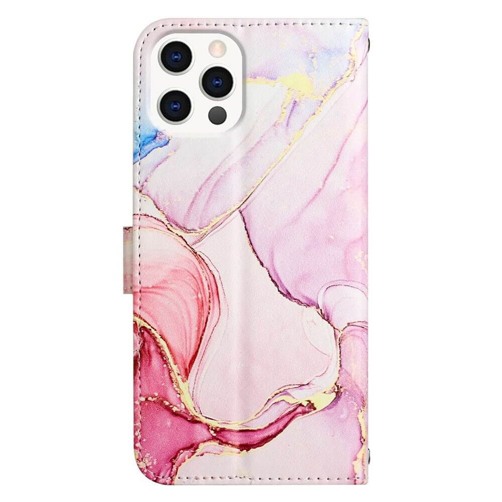 iPhone 14 Pro Max - Leder Hülle pink Marble