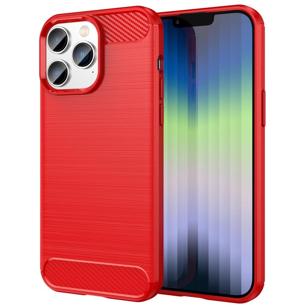 iPhone 14 Pro Max - Metall Carbon Look Hülle rot