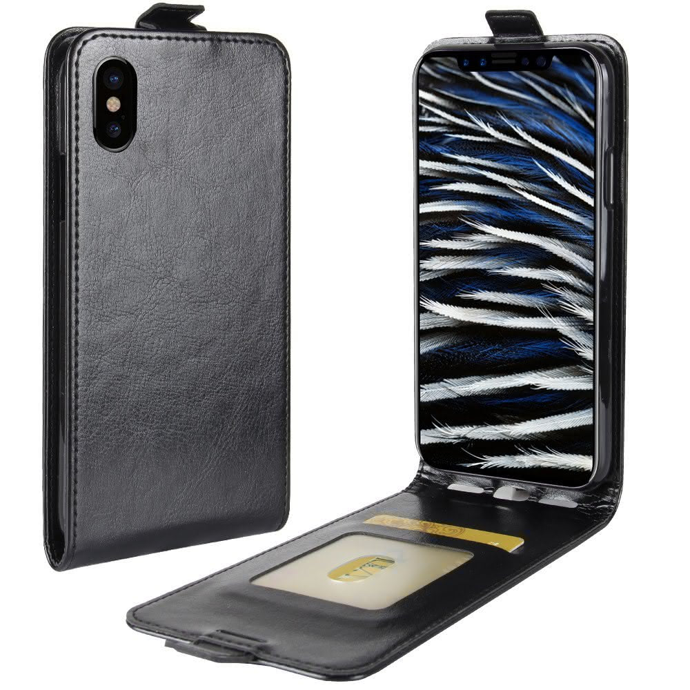 iPhone Xs / X - Leder Flip Case Mit Fotofach Vertikal
