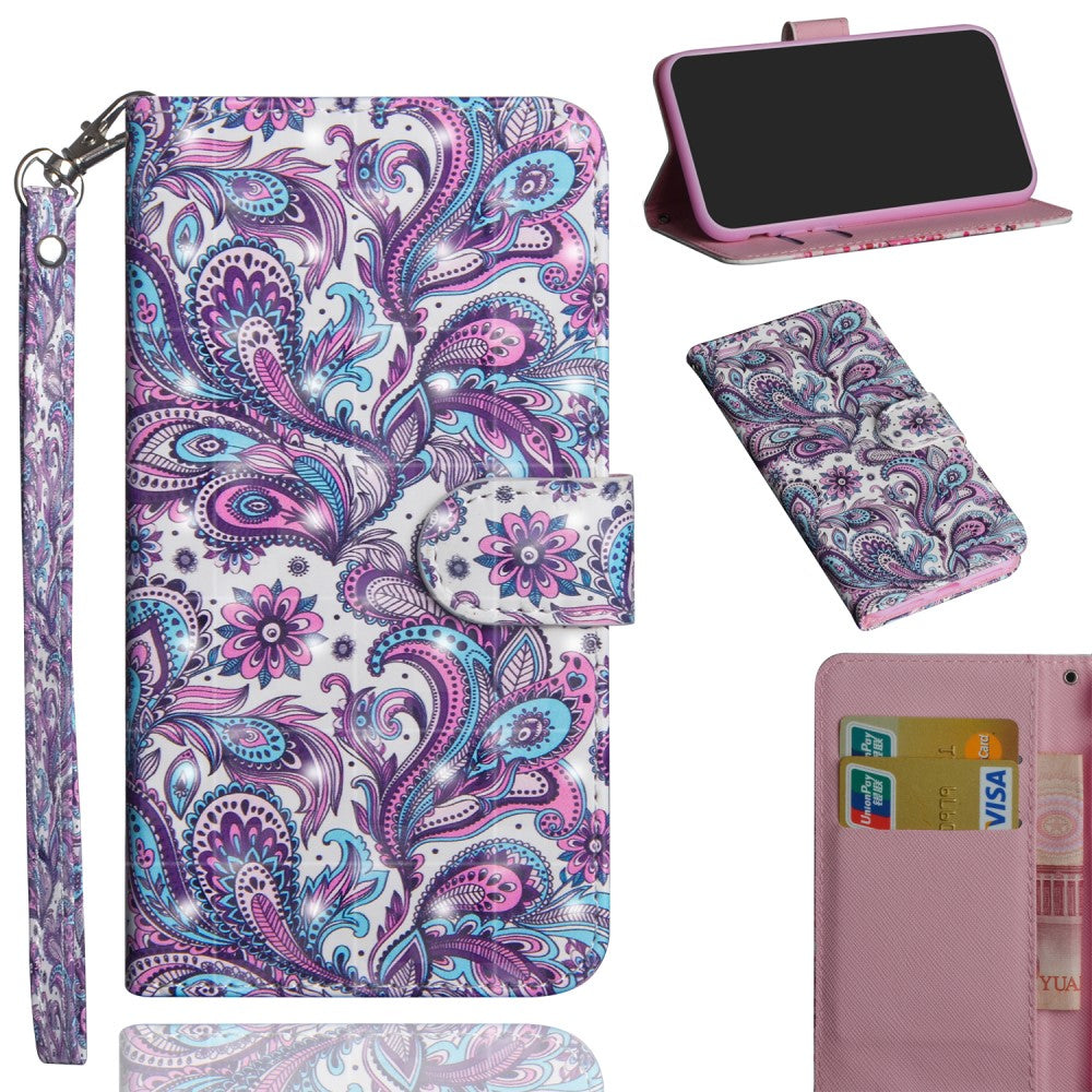 Galaxy A20e - Etui Ledertasche Paisley Glitzer Effekt