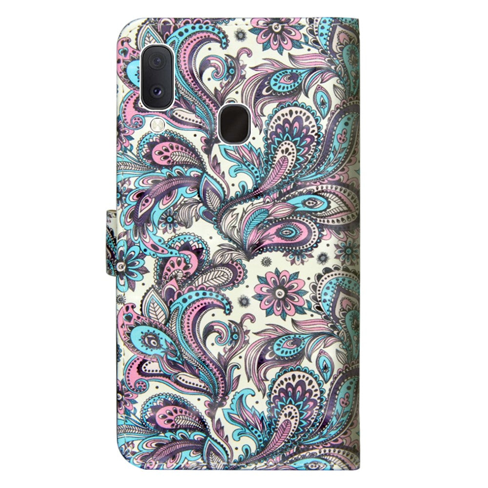 Galaxy A20e - Etui Ledertasche Paisley Glitzer Effekt