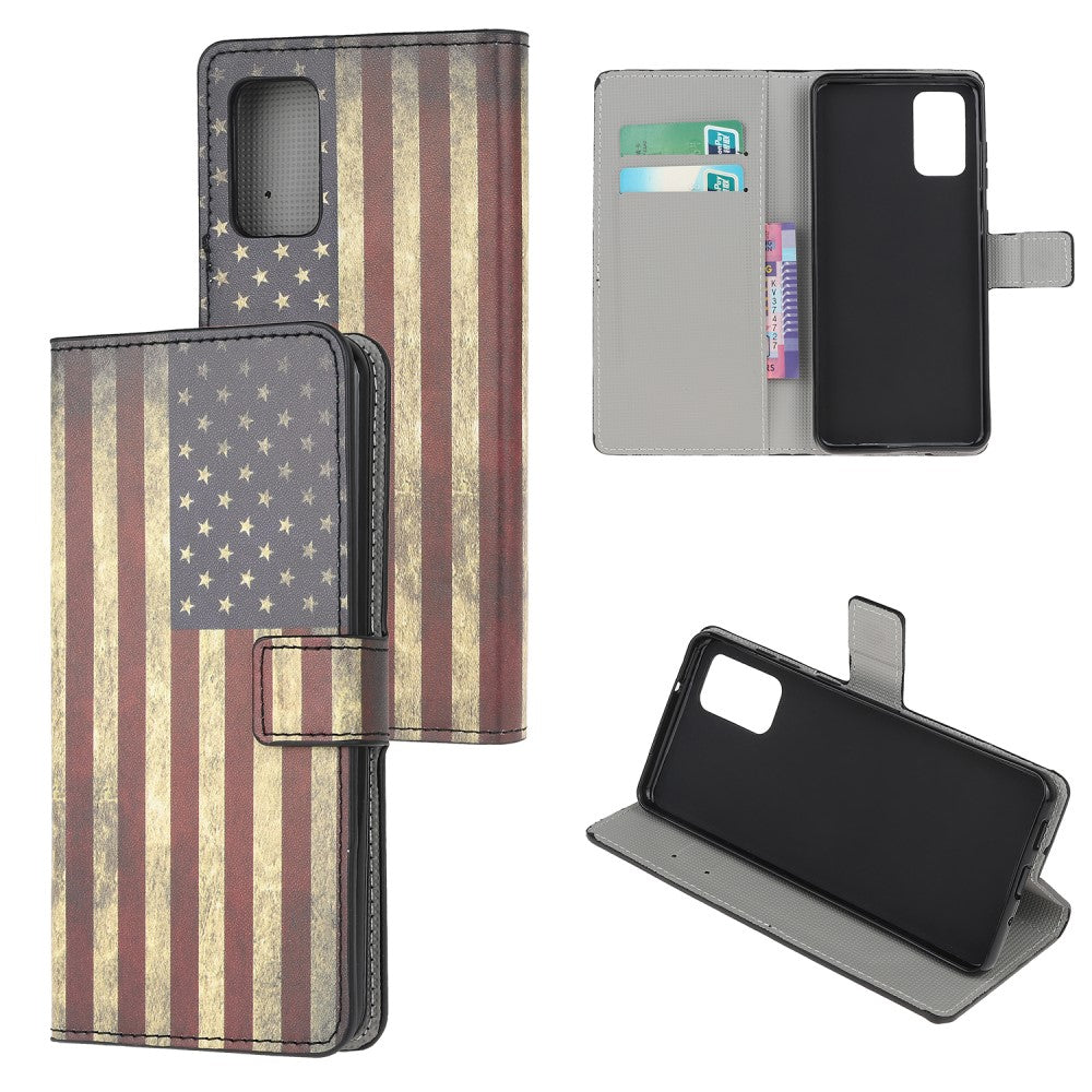 Galaxy S20+ Plus - Leder Hülle Kartenfach USA Flagge