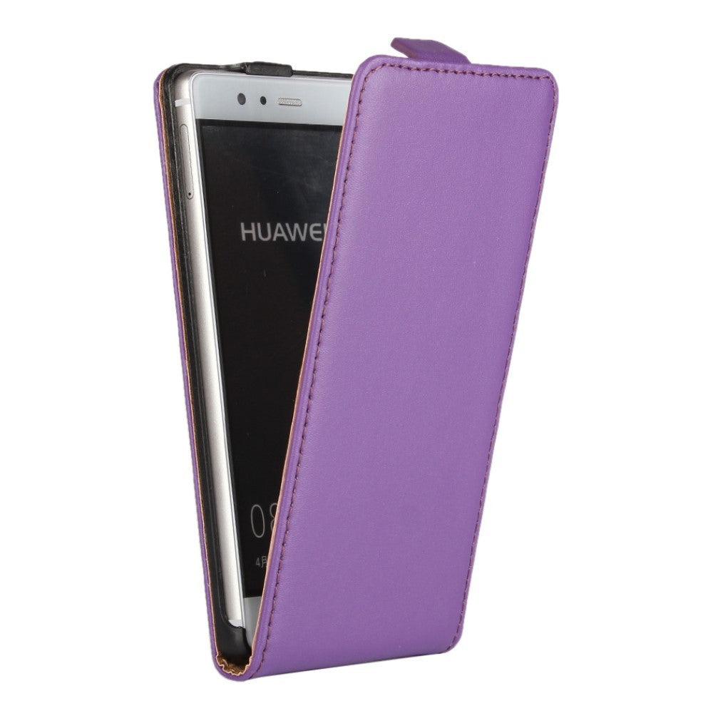 Huawei P9 - Vertikales Split Leder Flip Case violett