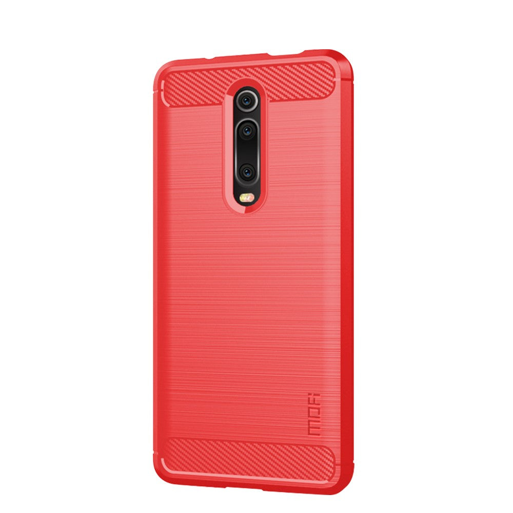 Xiaomi Mi 9T Pro - Silikon Case Metall Carbon Look rot