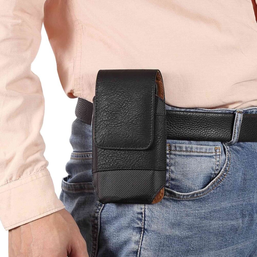 Nylon - cuir sacoche ceinture avec porte carte noir / L