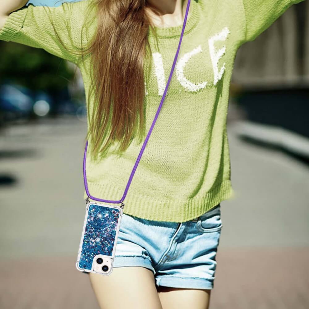 iPhone 15 Plus - Glitzer Hülle mit Umhängeband