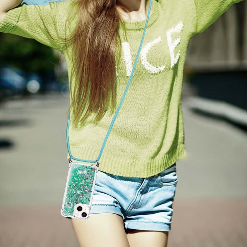 iPhone 15 Plus - Glitzer Hülle mit Umhängeband