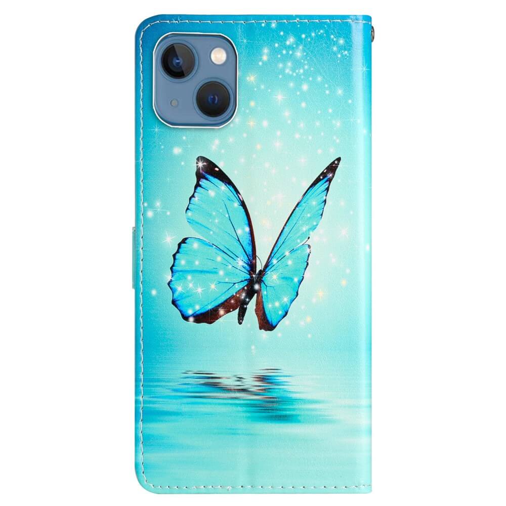 iPhone 15 - Hülle Schmetterling blau mit Band