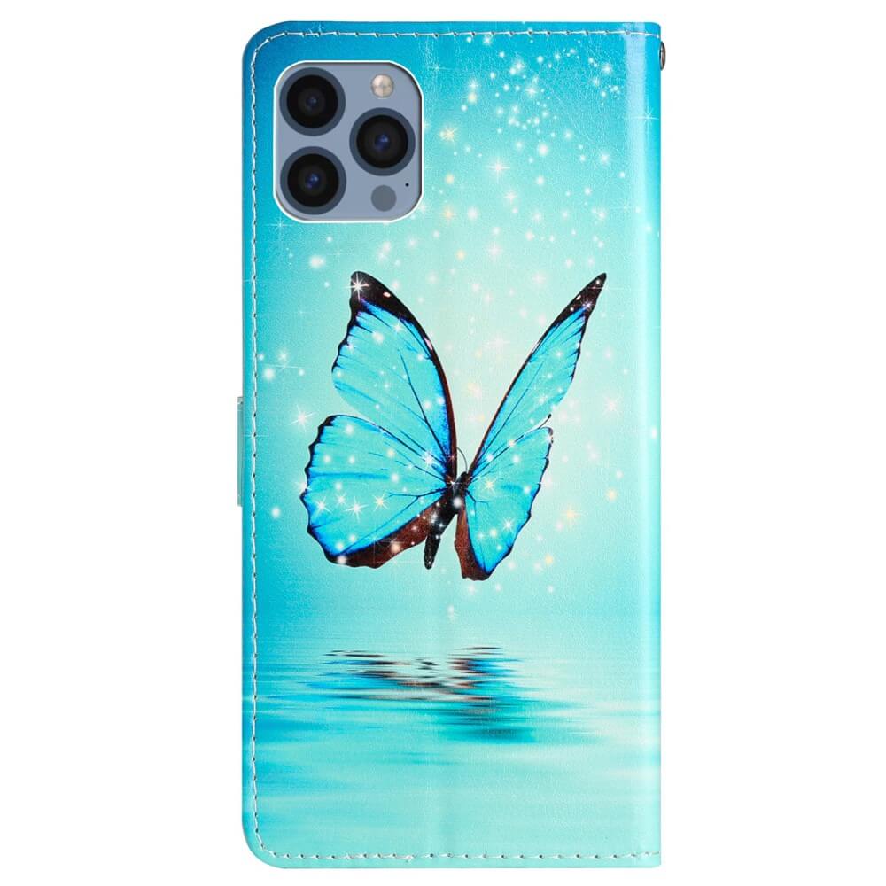 iPhone 15 Pro Max - Hülle Schmetterling blau mit Band