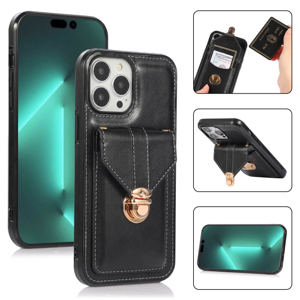 iPhone 15 Pro - Schutzhülle Case mit Tasche schwarz