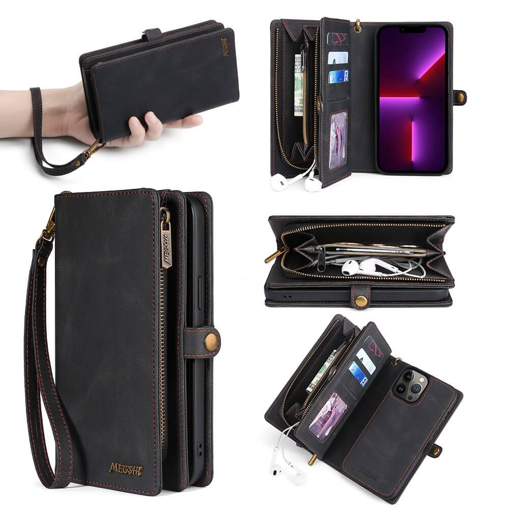 iPhone 15 Pro Max - Megshi 2-1 portefeuilles coque