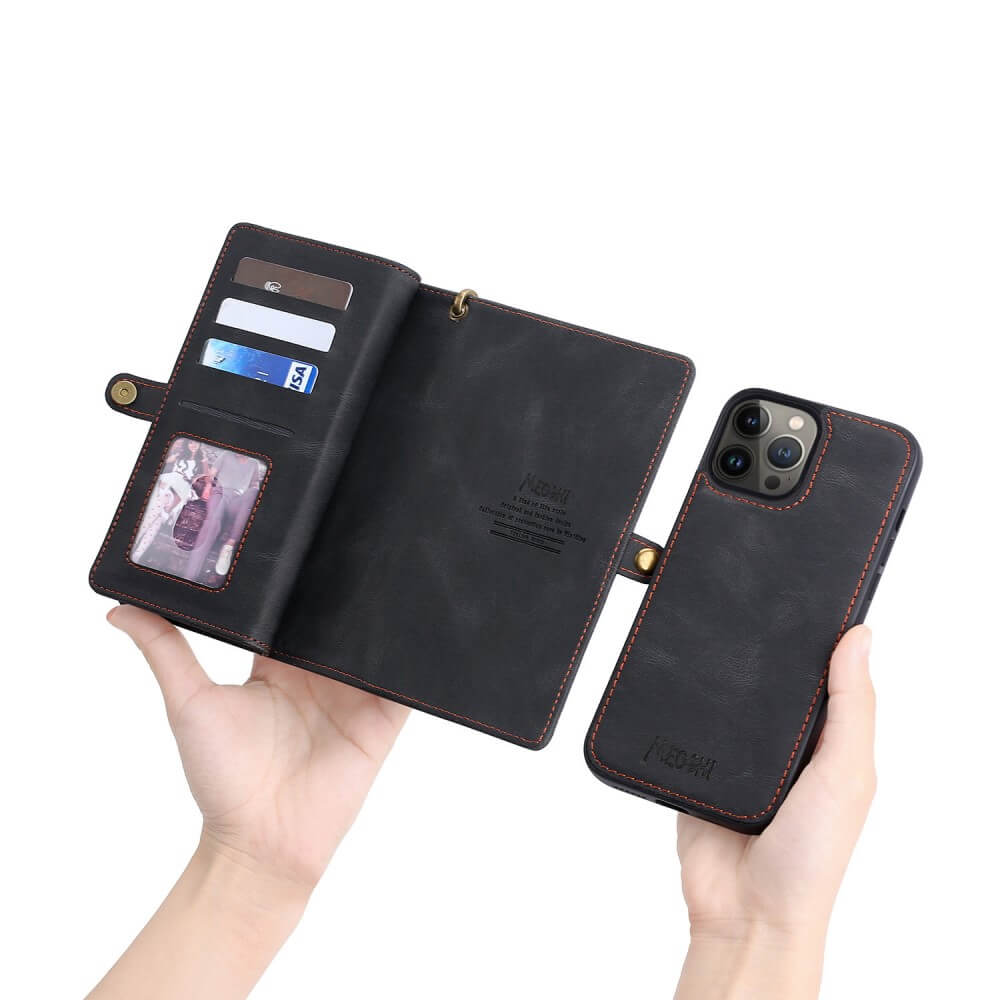 iPhone 15 Pro - Megshi 2-1 custodia a portafoglio