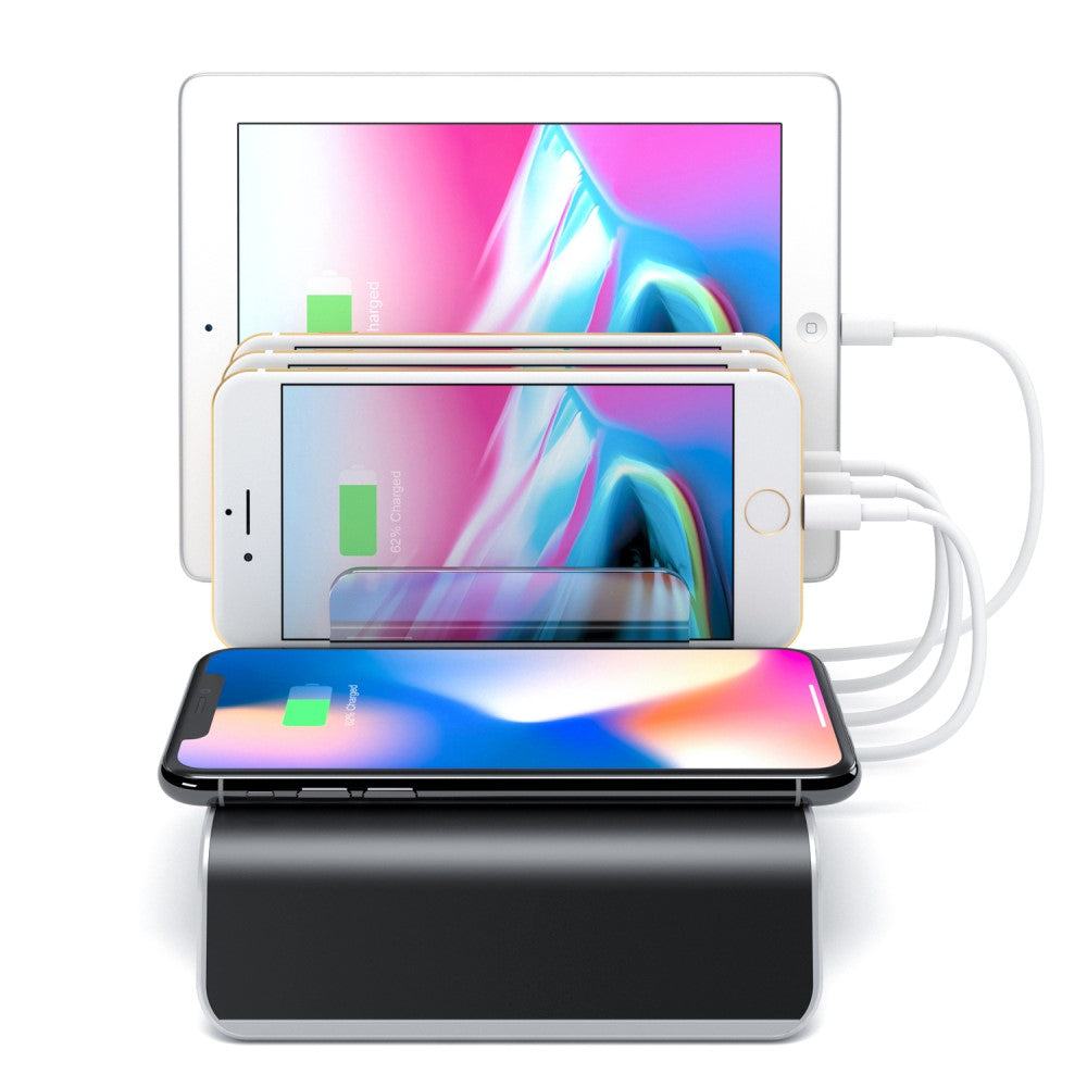 Ladestation mit 4 Anschlüssen 1 QI Wireless Charging Pad
