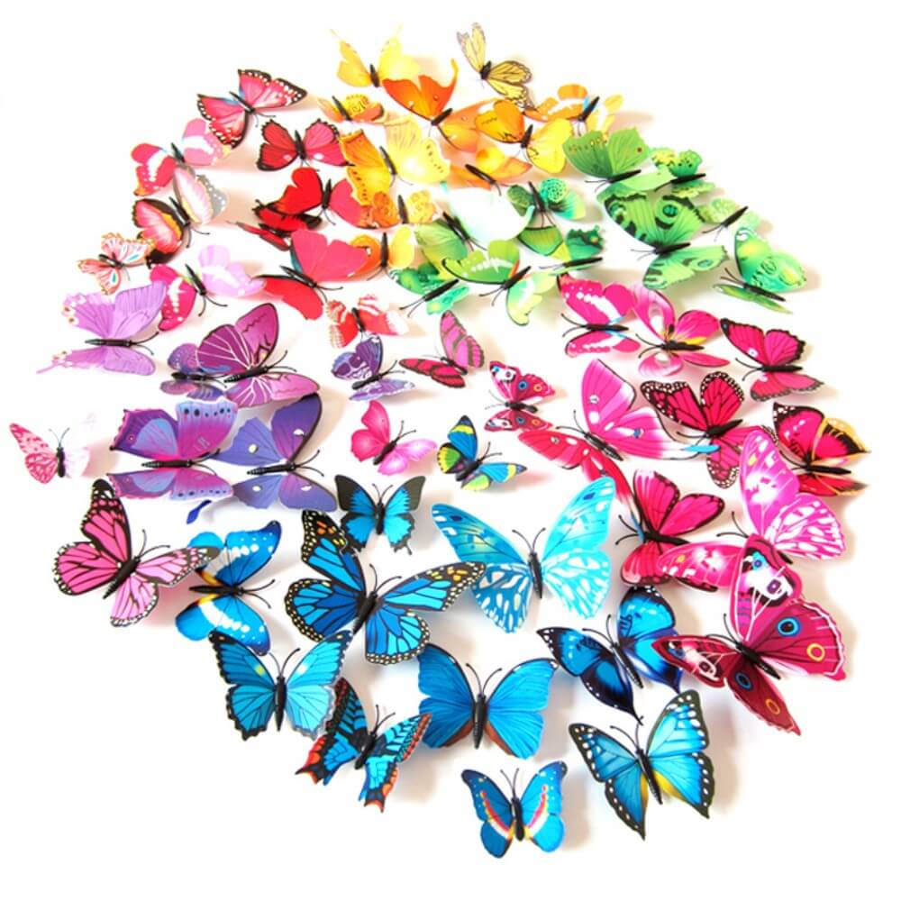 24 Stk. 3D Schmetterlinge Wand Sticker Deko bunt