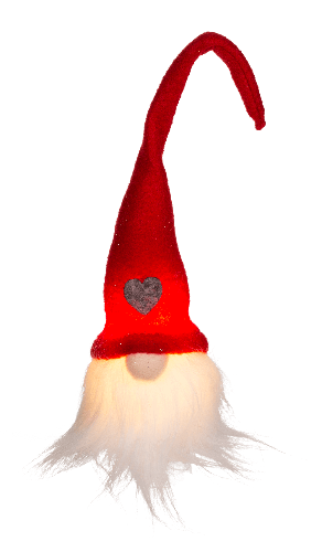 Weihnachtswichtel mit LED zum Aufhängen rot