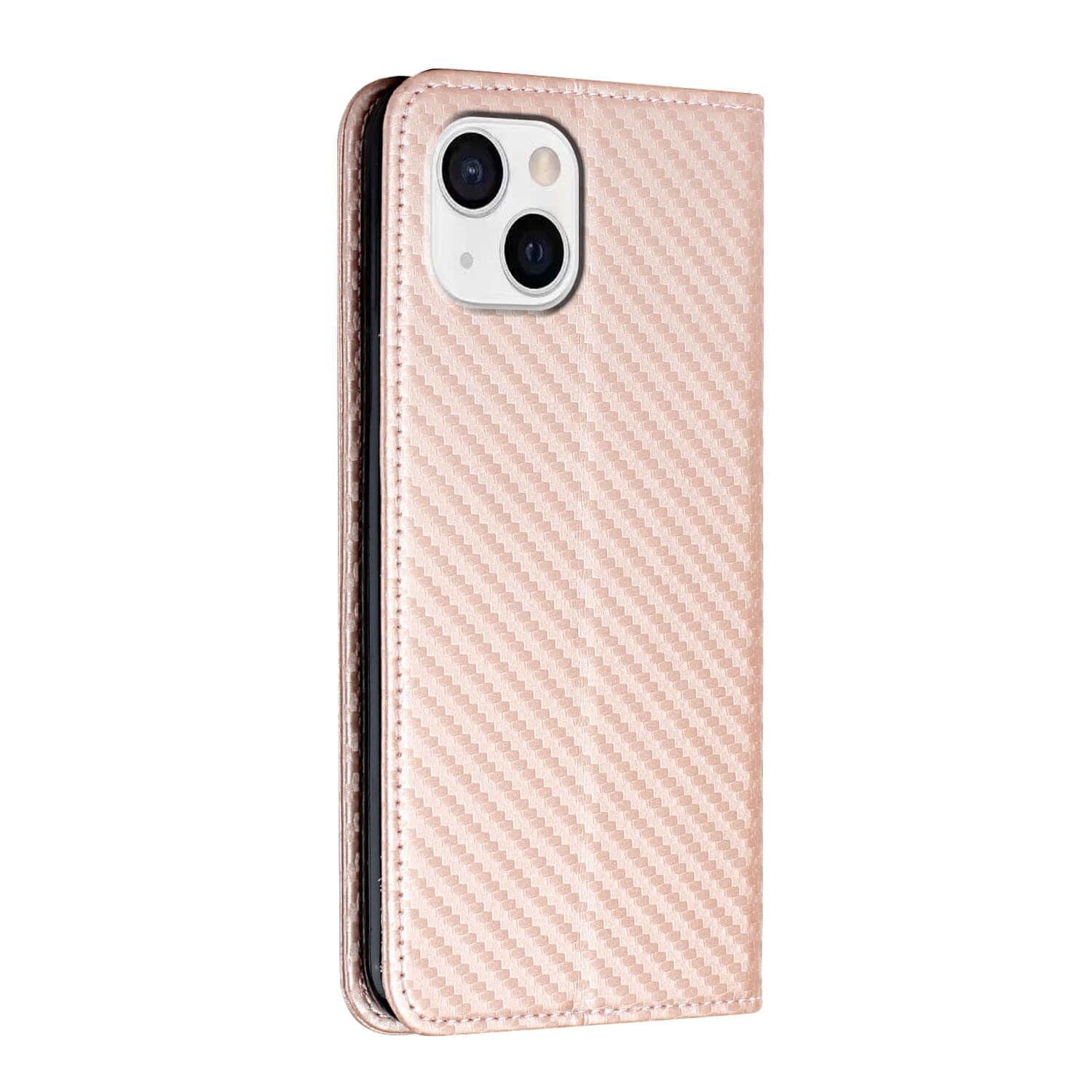 iPhone 14 Plus - Carbon Look Flip Case Cover rosa